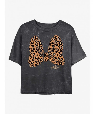 Disney Minnie Mouse Animal Print Bow Mineral Wash Crop Girls T-Shirt $9.94 T-Shirts