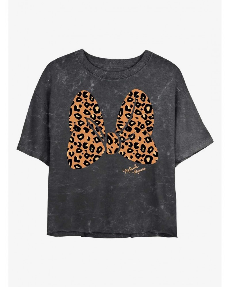 Disney Minnie Mouse Animal Print Bow Mineral Wash Crop Girls T-Shirt $9.94 T-Shirts