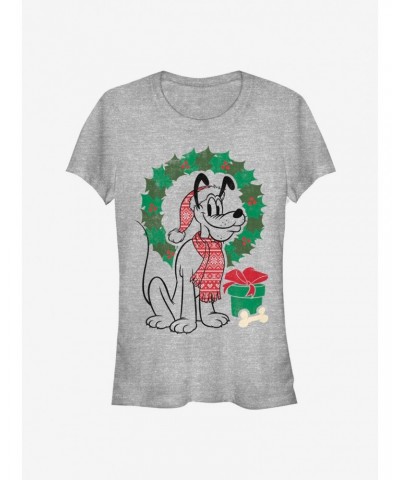 Disney Pluto Holiday Wreath Outline Classic Girls T-Shirt $9.96 T-Shirts