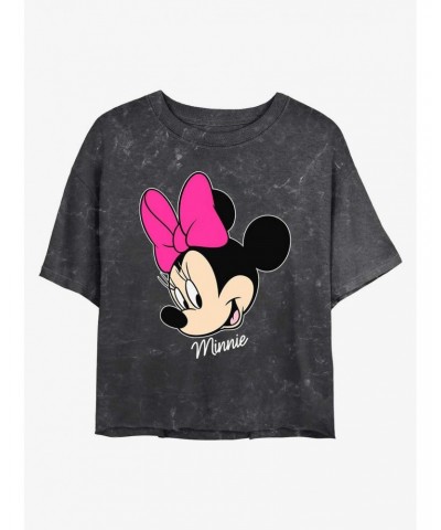 Disney Minnie Mouse Minnie Big Face Mineral Wash Crop Girls T-Shirt $7.63 T-Shirts