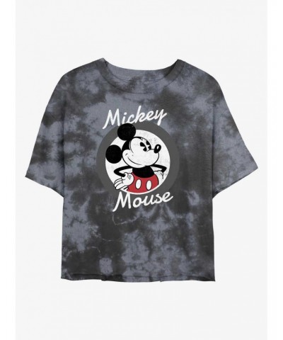 Disney Mickey Mouse Mickey Badge Tie-Dye Girls Crop T-Shirt $11.56 T-Shirts