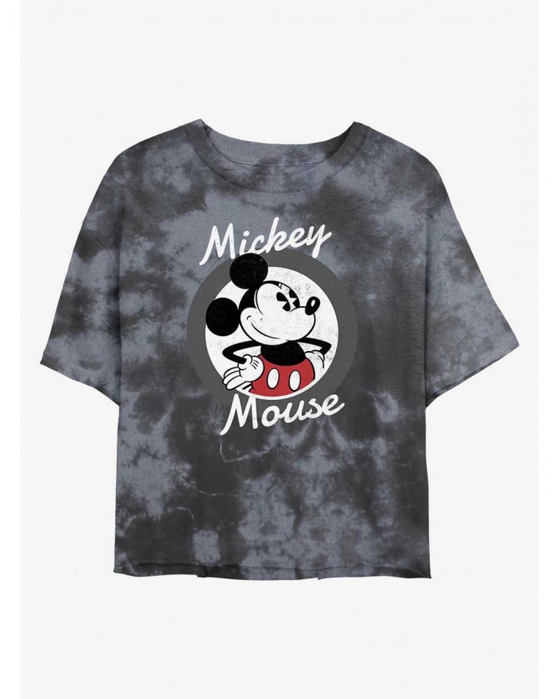 Disney Mickey Mouse Mickey Badge Tie-Dye Girls Crop T-Shirt $11.56 T-Shirts