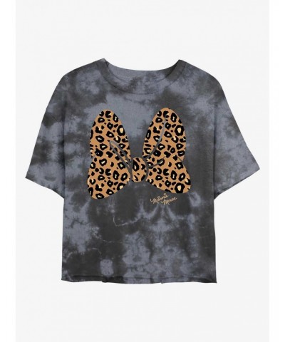 Disney Minnie Mouse Animal Print Bow Tie-Dye Girls Crop T-Shirt $8.79 T-Shirts