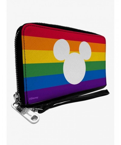 Disney Mickey Mouse Pride Ears Icon Rainbow Stripe Zip Around Wallet $16.40 Wallets