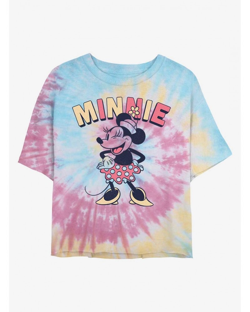 Disney Minnie Mouse Minnie Wink Tie Dye Crop Girls T-Shirt $9.68 T-Shirts