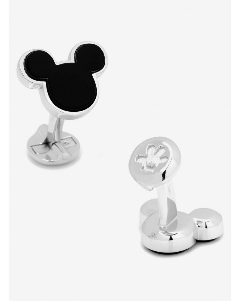 Disney Sterling Silver and Onyx Mickey Mouse Cufflinks $107.21 Cufflinks