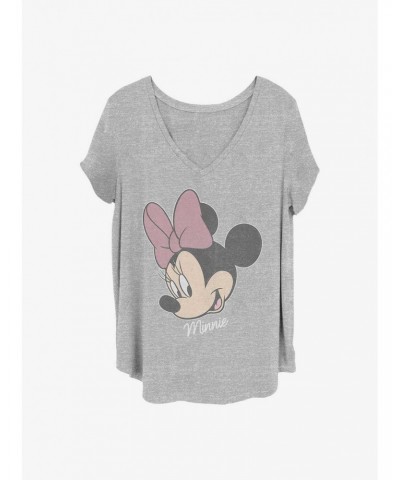 Disney Minnie Mouse Minnie Big Face Distressed Girls T-Shirt Plus Size $7.86 T-Shirts