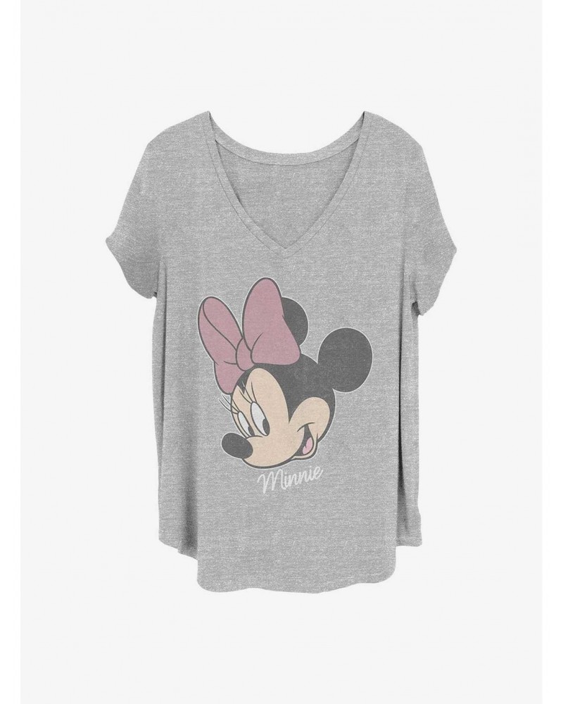 Disney Minnie Mouse Minnie Big Face Distressed Girls T-Shirt Plus Size $7.86 T-Shirts