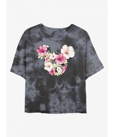 Disney Mickey Mouse Tropical Ears Tie-Dye Girls Crop T-Shirt $8.32 T-Shirts