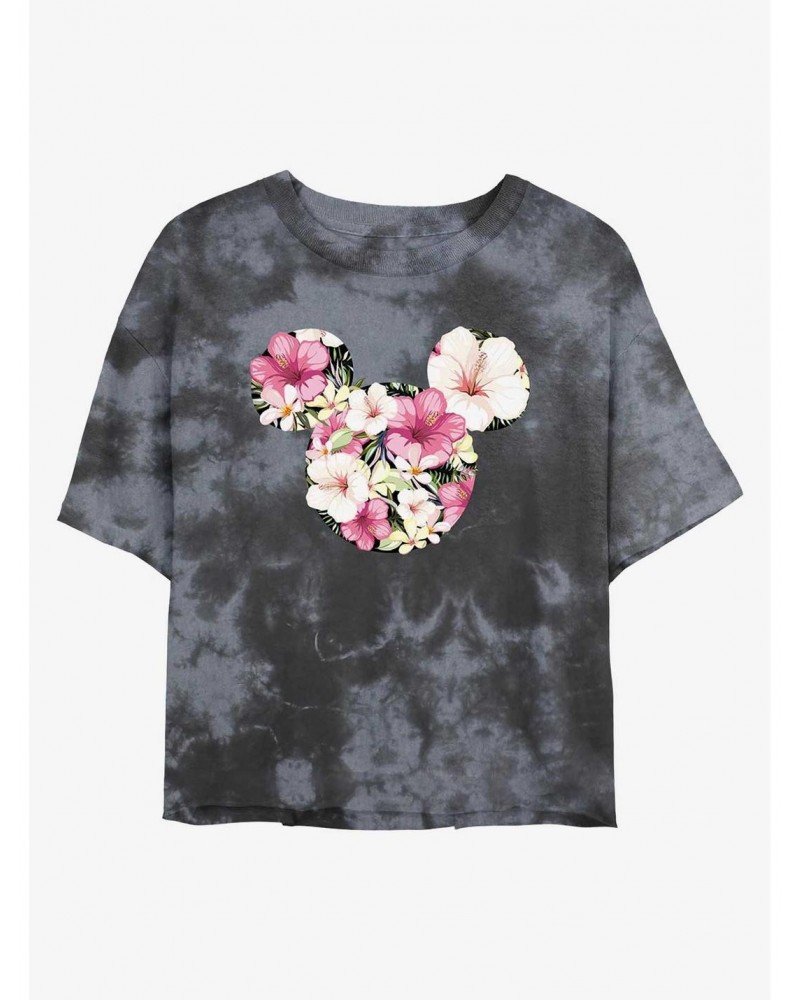 Disney Mickey Mouse Tropical Ears Tie-Dye Girls Crop T-Shirt $8.32 T-Shirts