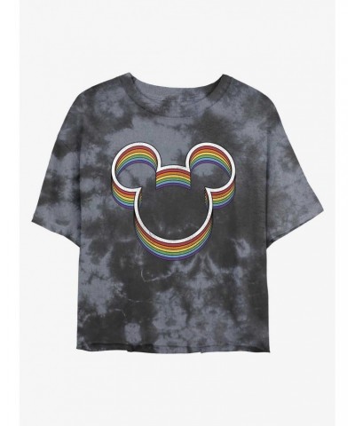 Disney Mickey Mouse Rainbow Ears Tie-Dye Girls Crop T-Shirt $7.17 T-Shirts