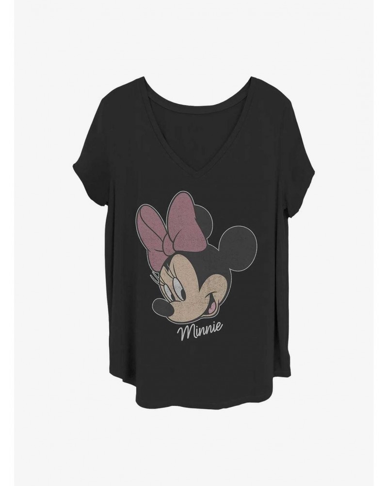 Disney Minnie Mouse Minnie Big Face Distressed Girls T-Shirt Plus Size $8.09 T-Shirts