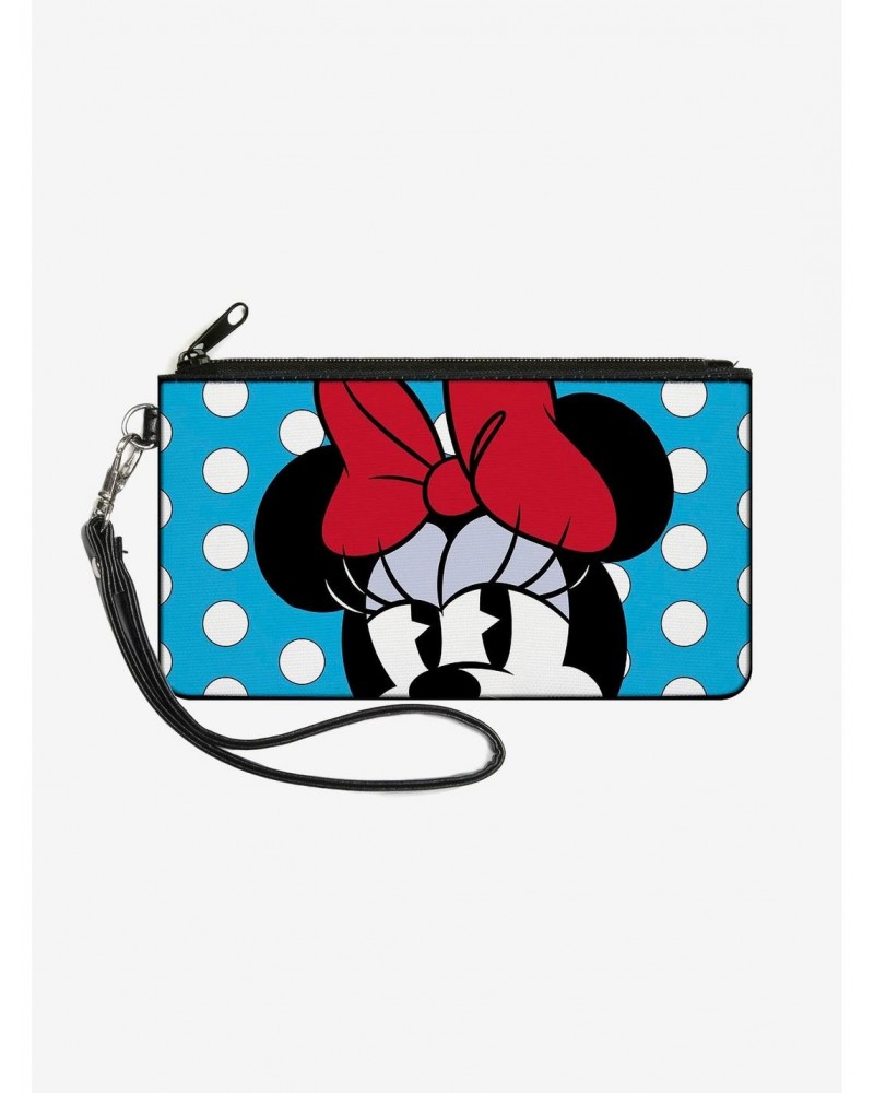 Disney Minnie Mouse Style Face Close Up Dots Wallet Canvas Zip Clutch $6.24 Clutches