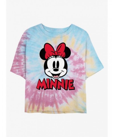 Disney Minnie Mouse Big Face Minnie Tie Dye Crop Girls T-Shirt $9.47 T-Shirts