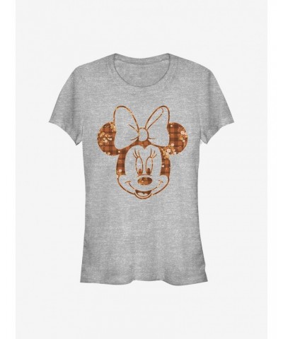 Disney Minnie Mouse Fall Floral Plaid Minnie Girls T-Shirt $8.37 T-Shirts