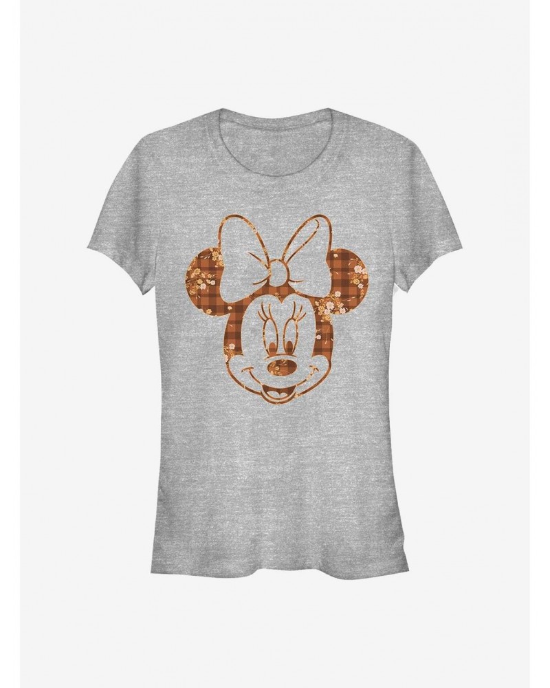 Disney Minnie Mouse Fall Floral Plaid Minnie Girls T-Shirt $8.37 T-Shirts