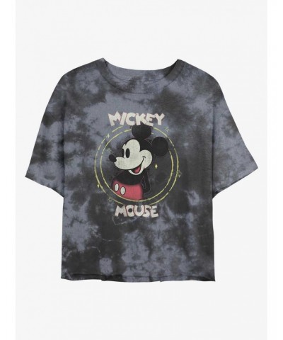 Disney Mickey Mouse Happy Mickey Tie-Dye Girls Crop T-Shirt $11.33 T-Shirts