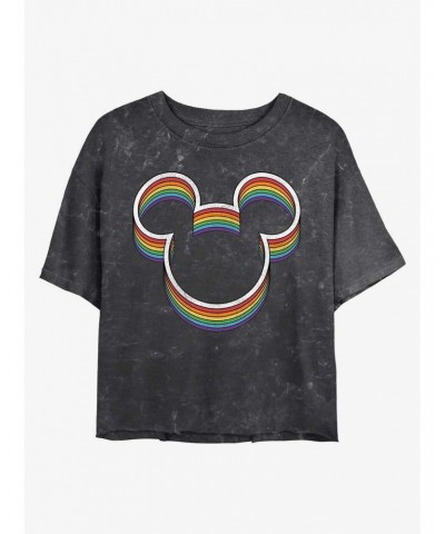 Disney Mickey Mouse Rainbow Ears Mineral Wash Crop Girls T-Shirt $8.55 T-Shirts