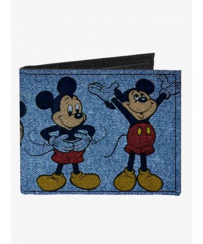 Disney Mickey Mouse 4 Mousercise Poses Denim Canvas Bifold Wallet $6.27 Wallets