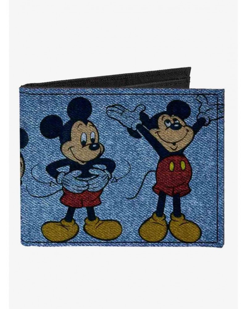 Disney Mickey Mouse 4 Mousercise Poses Denim Canvas Bifold Wallet $6.27 Wallets