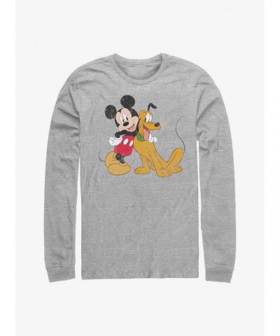 Disney Mickey Mouse And Disney Pluto Long-Sleeve T-Shirt $11.05 T-Shirts