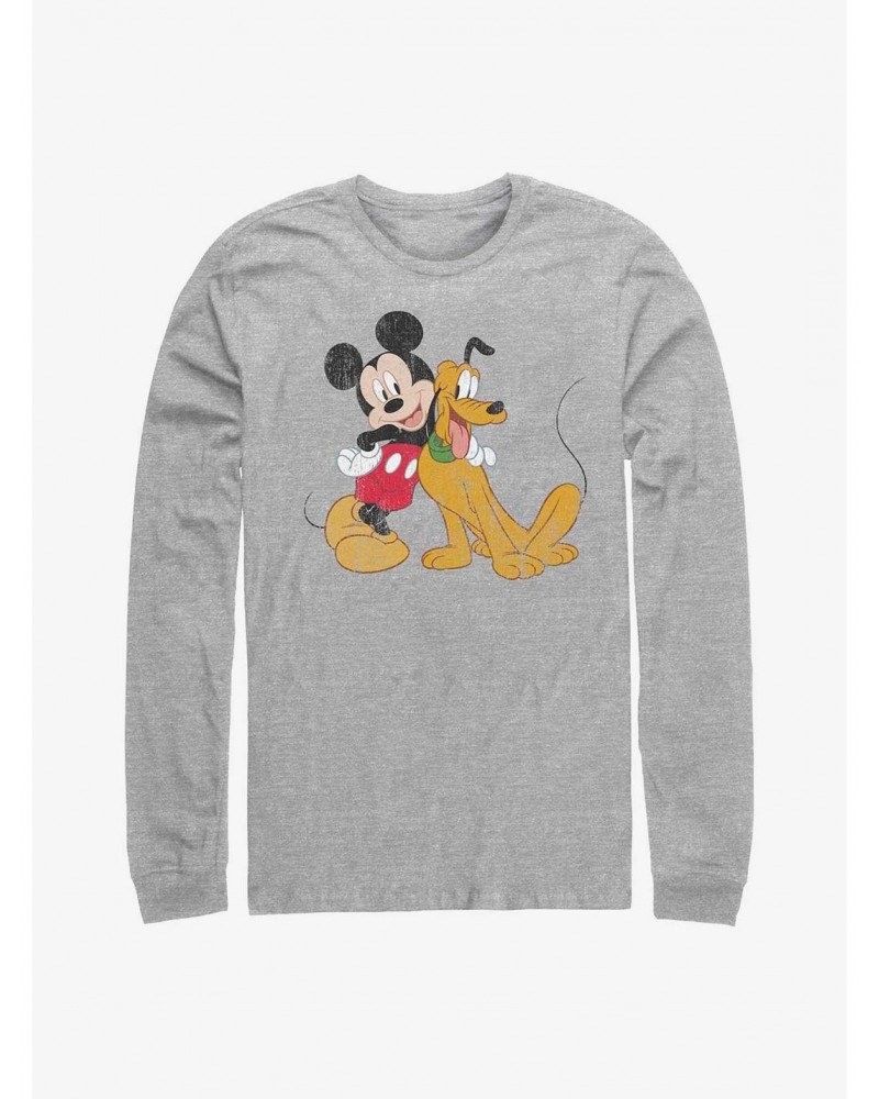 Disney Mickey Mouse And Disney Pluto Long-Sleeve T-Shirt $11.05 T-Shirts