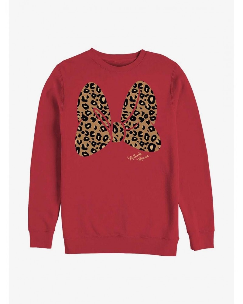 Disney Minnie Mouse Animal Print Bow Crew Sweatshirt $9.45 Sweatshirts