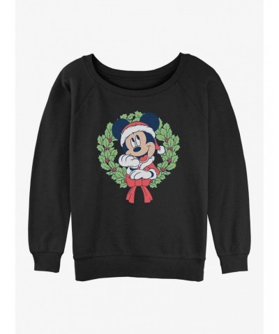 Disney Mickey Mouse Christmas Wreath Girls Slouchy Sweatshirt $14.17 Sweatshirts