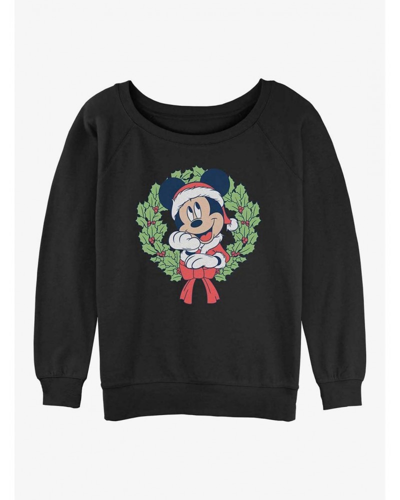 Disney Mickey Mouse Christmas Wreath Girls Slouchy Sweatshirt $14.17 Sweatshirts