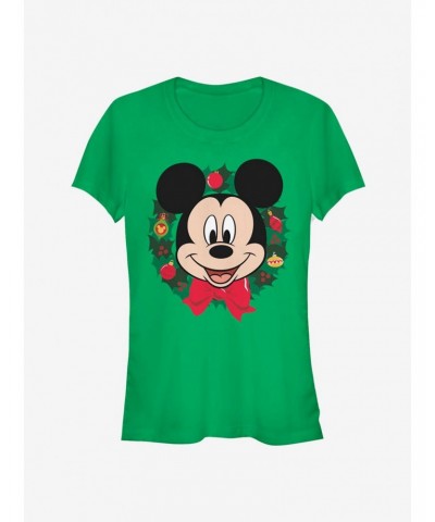 Disney Mickey Mouse Face Holiday Wreath Classic Girls T-Shirt $8.17 T-Shirts