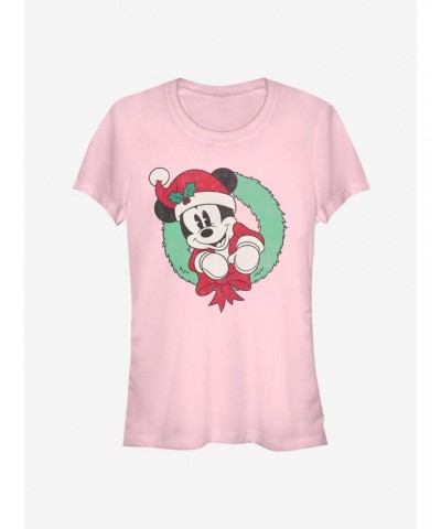 Disney Mickey Mouse Vintage Christmas Wreath Classic Girls T-Shirt $9.36 T-Shirts
