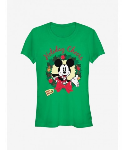 Disney Mickey Mouse Holiday Cheers Wreath Classic Girls T-Shirt $9.56 T-Shirts